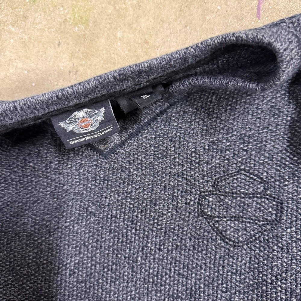 Harley Davidson V-Neck Knit Sweater Mens XL Charcoal Grey Biker Vibe - Picture 3 of 3